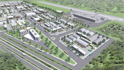 AEROPORTO DA PRAIA GRANDE,  CENTRAL DE CARGAS, 212 GALPÕES,  90 LOJAS E UM HOTEL
