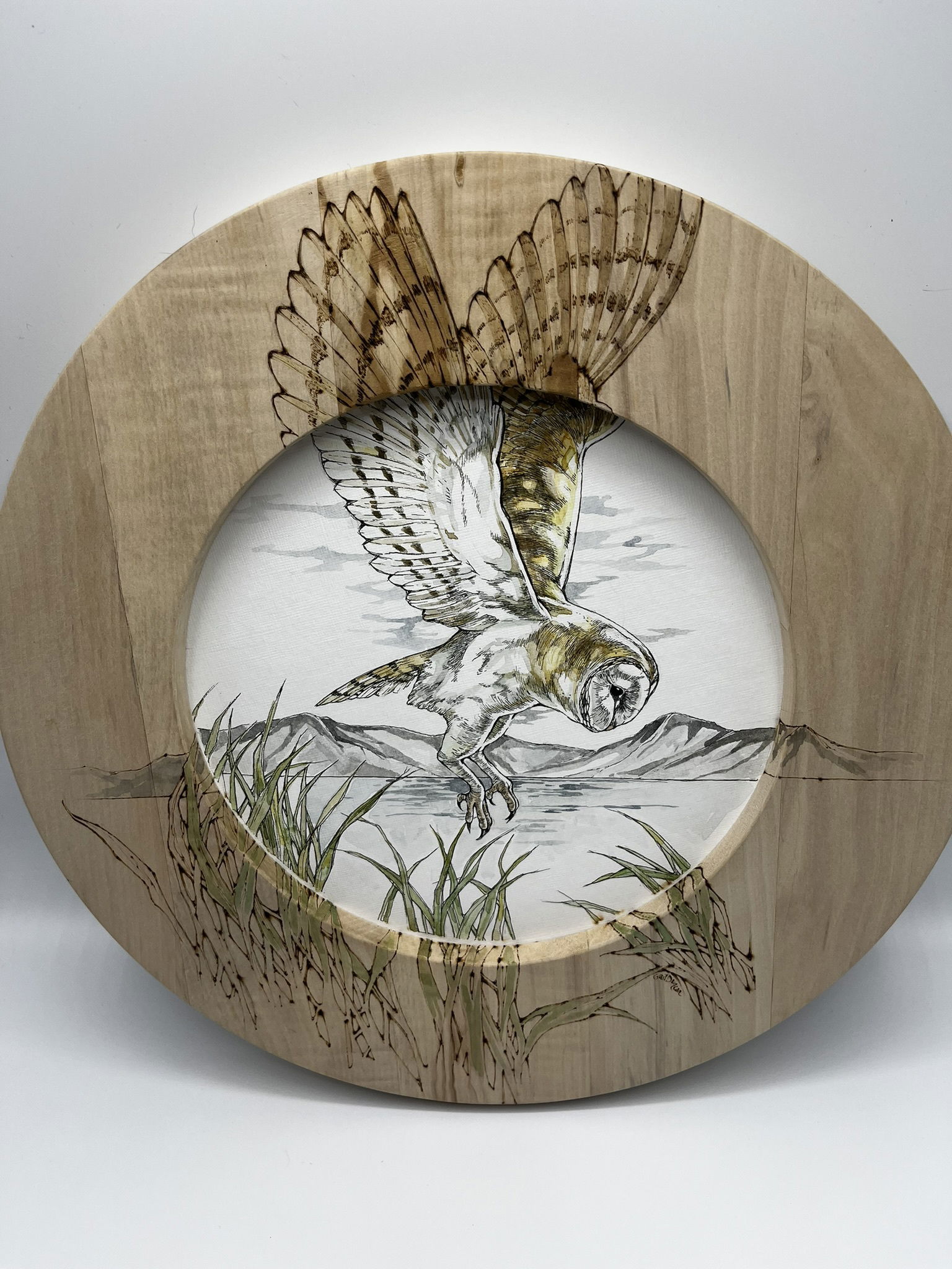 Bespoke hardwood frames, pen and ink illustration, and pyrography - 'PINKS'