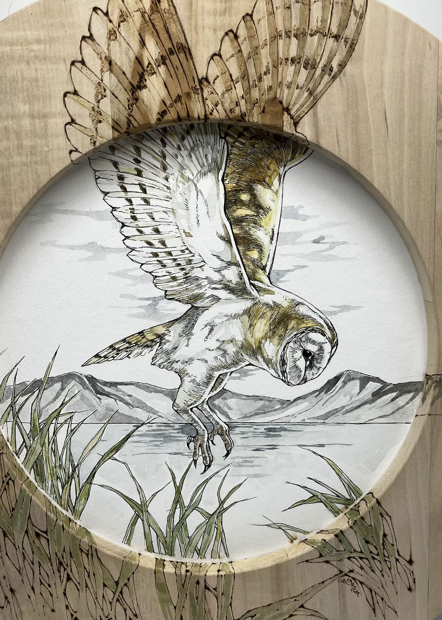 Bespoke hardwood frames, pen and ink illustration, and pyrography - 'PINKS'