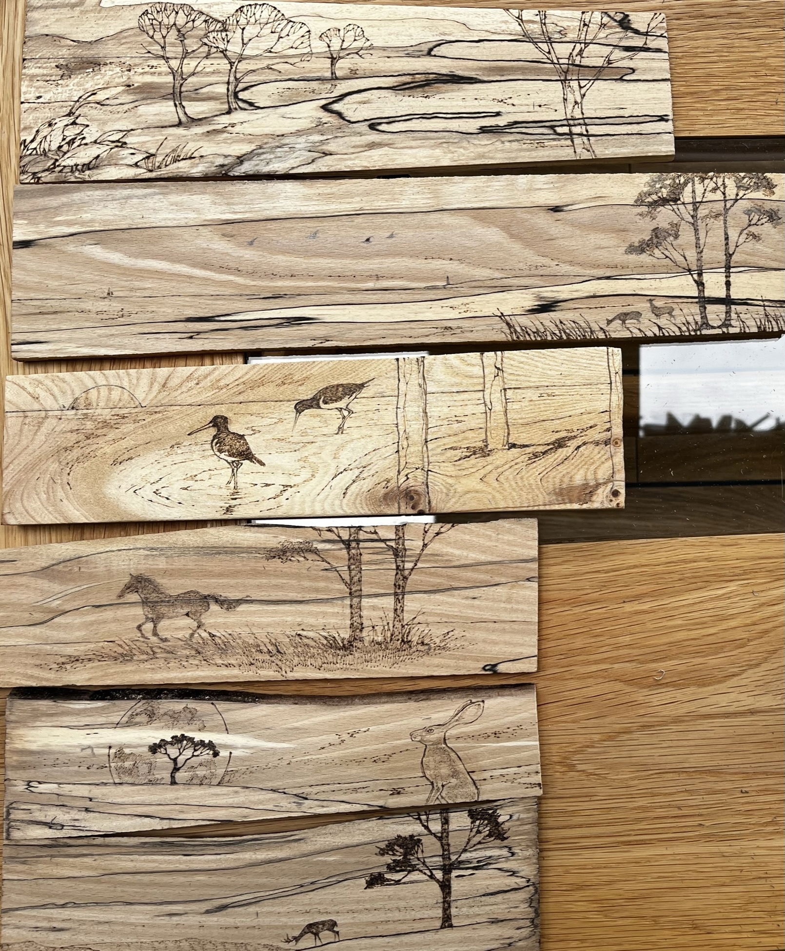 Thin selected pieces of kiln dried hardwood chosen for pyrography - 'FLATTIES'