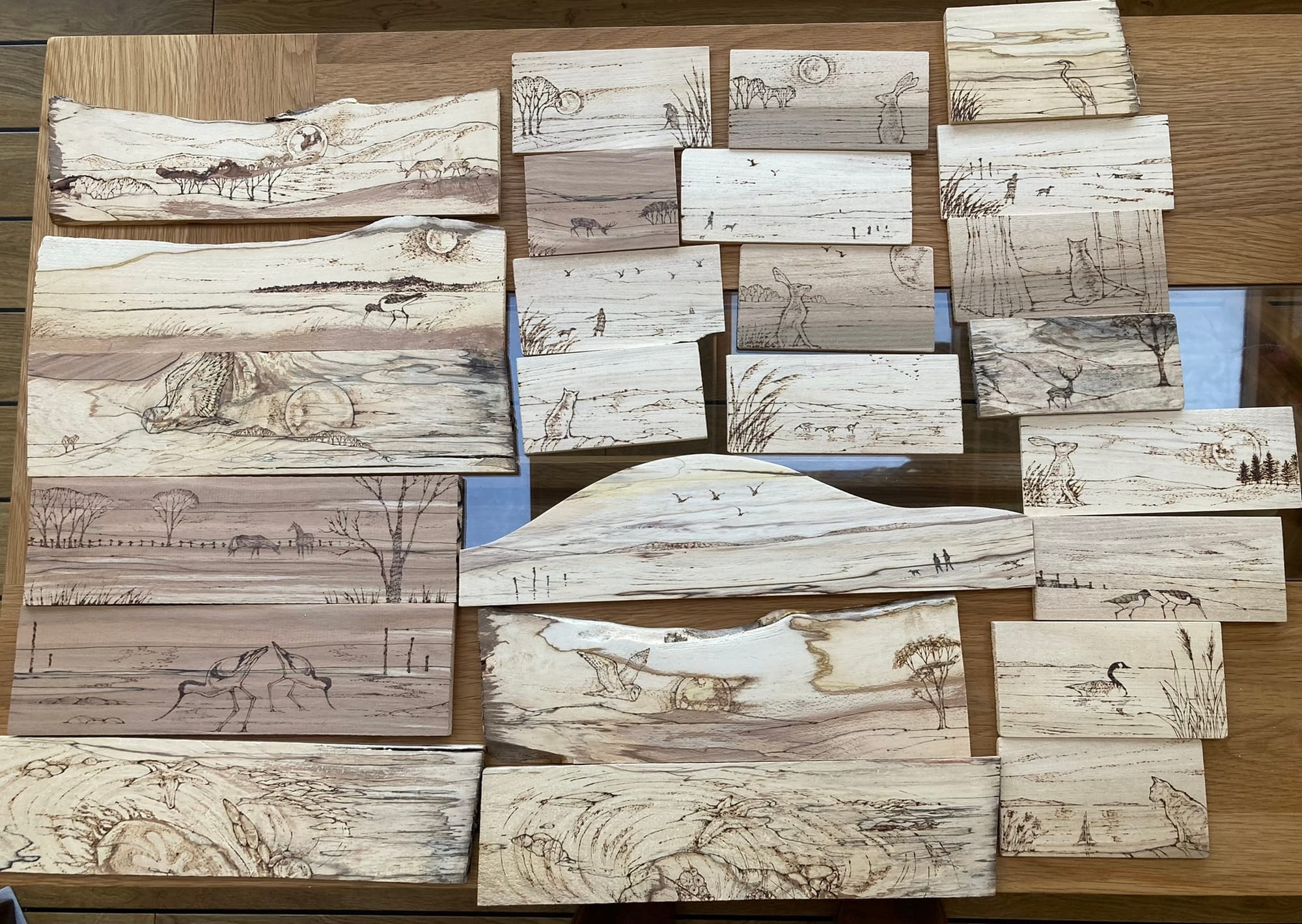Thin selected pieces of kiln dried hardwood chosen for pyrography - 'FLATTIES'