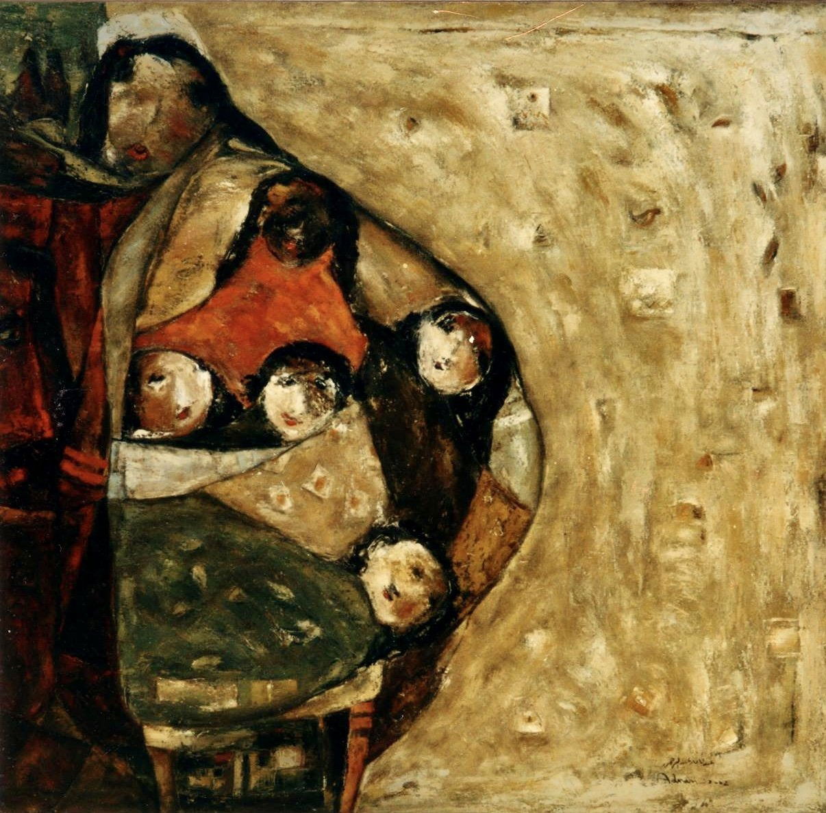 Pregnant l, Mixed media-Oil on canvas,145 x 150 cm