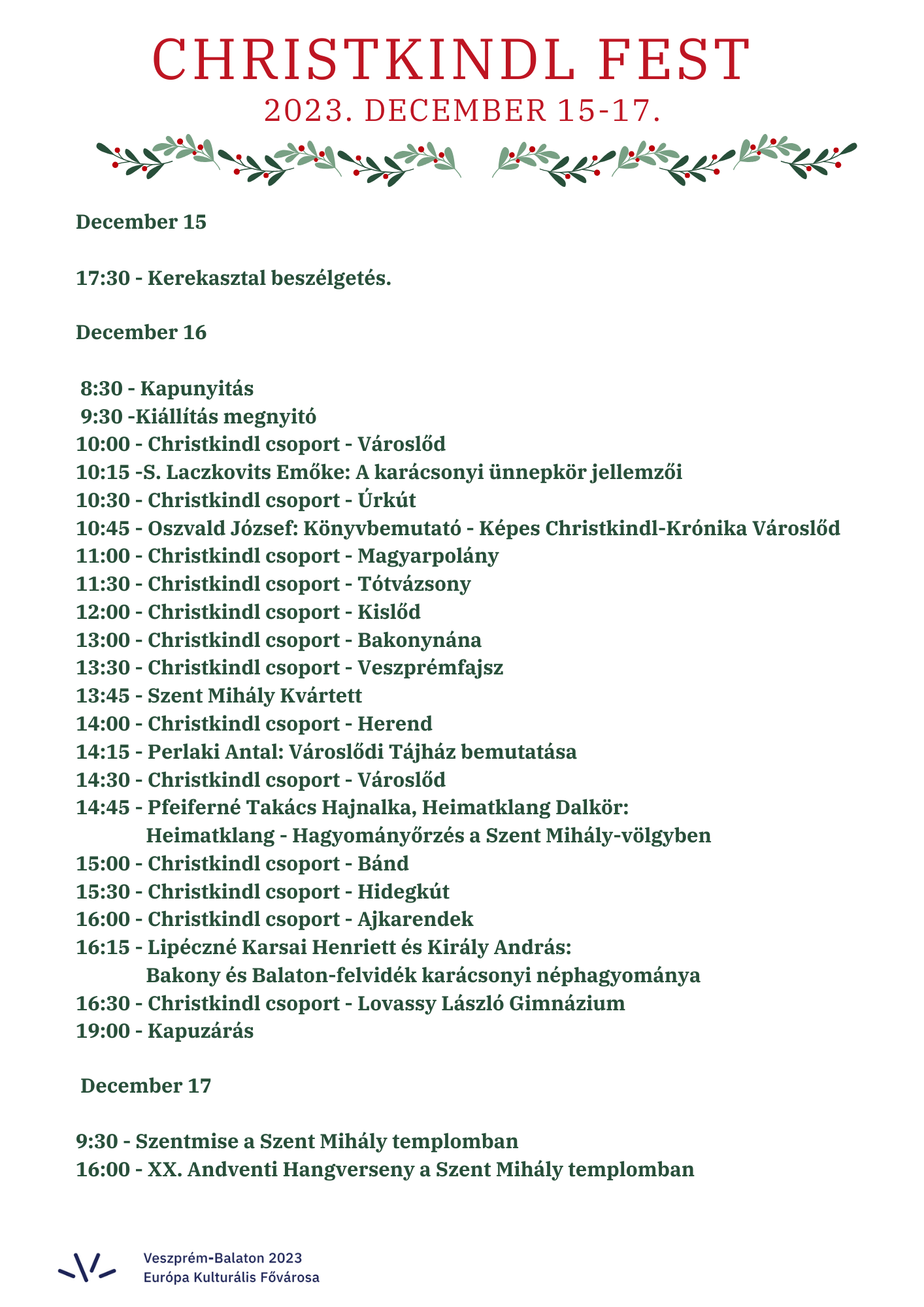 Christkindl Fest Program