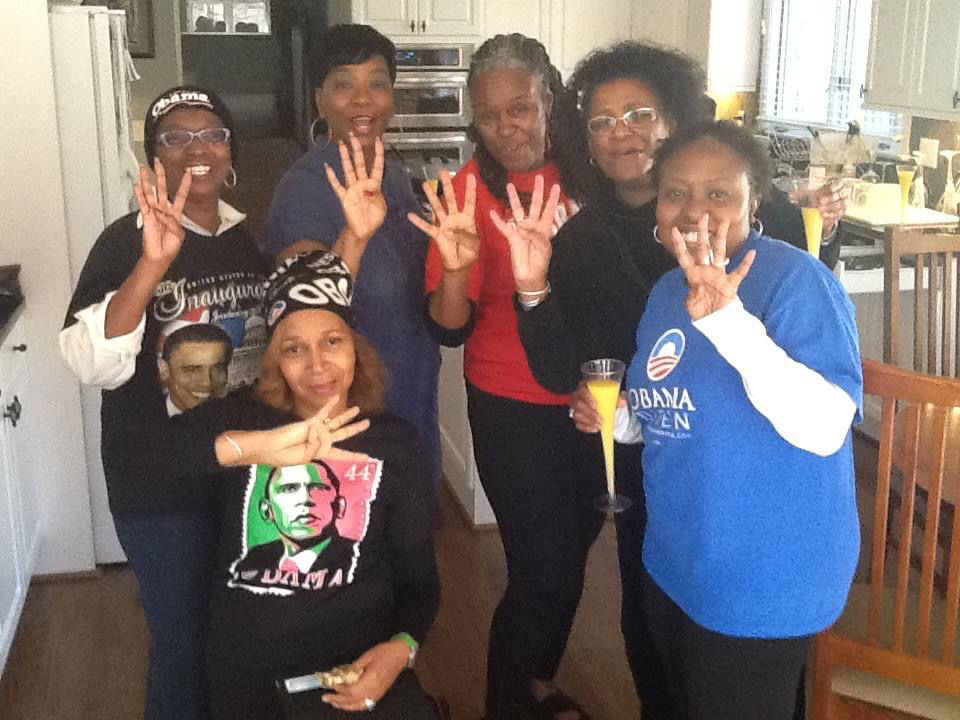 Classmates Regina Anderson Chiles, Russelle Sims, Wanda Neal Nelson, Peggy Strong, Lynetta Barnes Chisolm, Anita Brooks Johnson celebrating the election of President Barack Obama to a second term, 2012