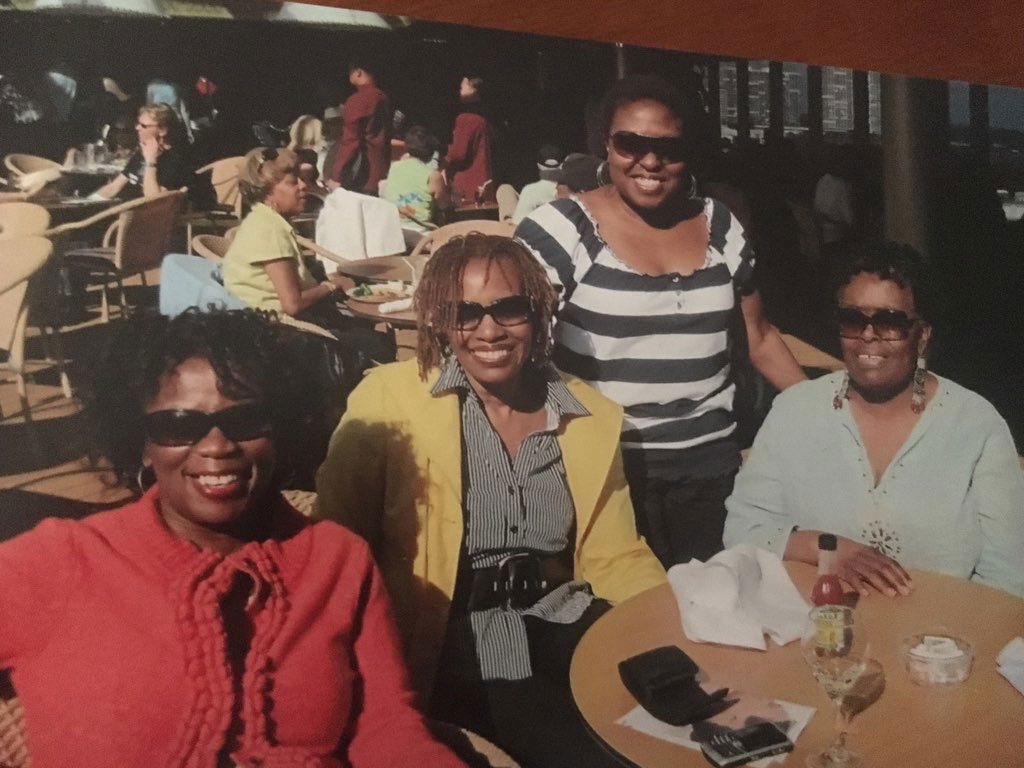 Classmates Beverly Moore German, Brenda Childs, Wanda Neal Nelson and Eleanor Davis gather during a jazz cruise  in the Caribbean