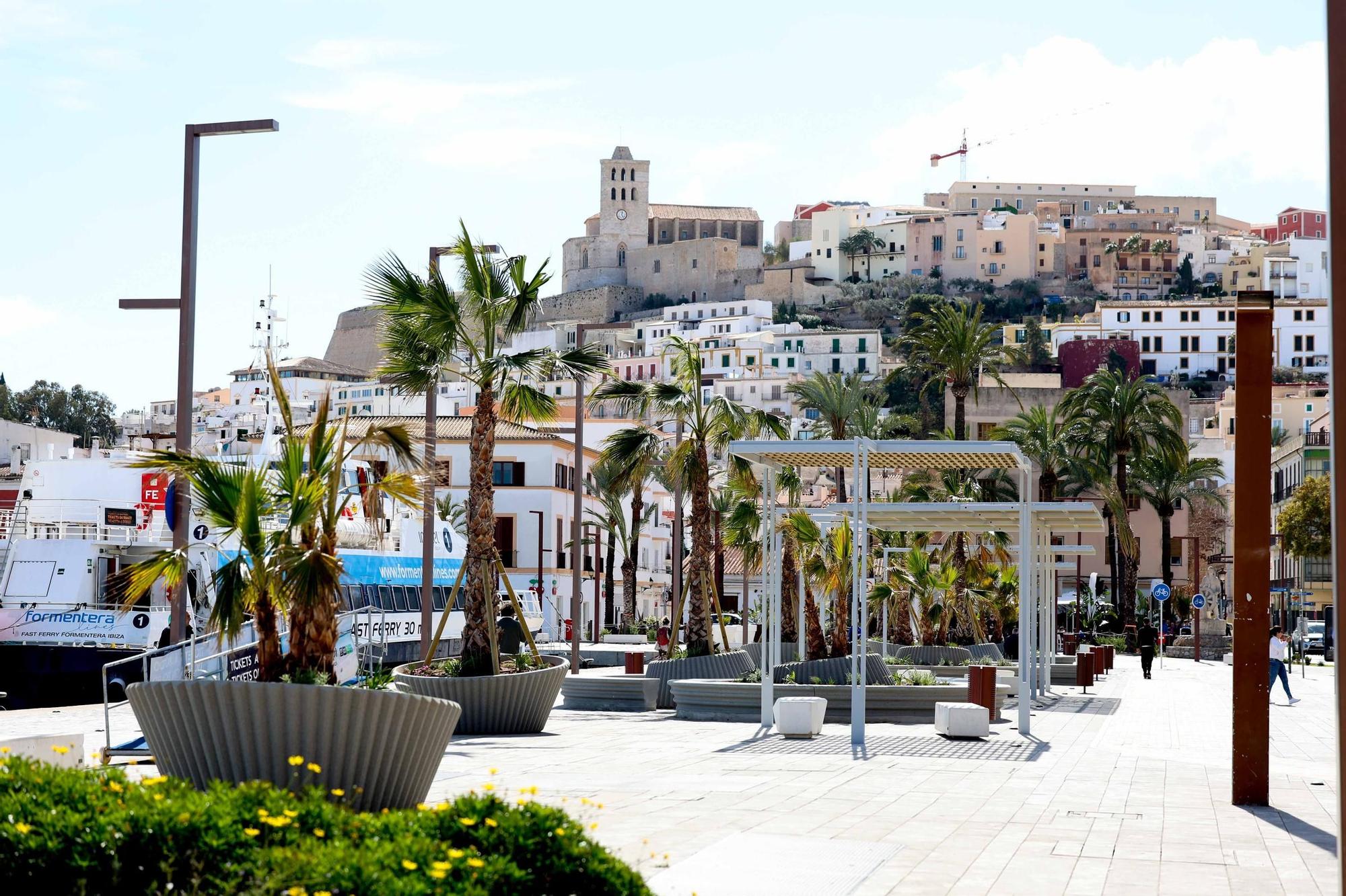 El puerto de Ibiza estrena zona ajardinada en el muelle de la línea con Formentera