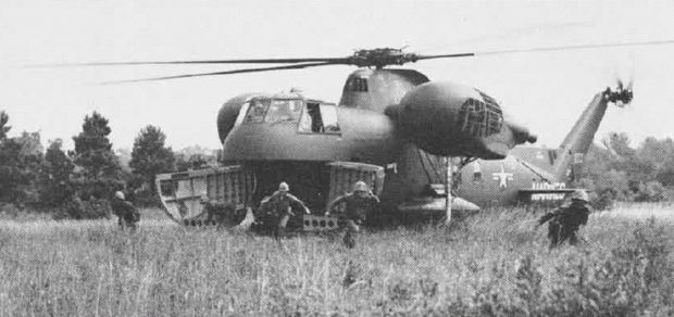 Korean War, Marines debarking from a Sikorsky HR2S-1 helicopter.