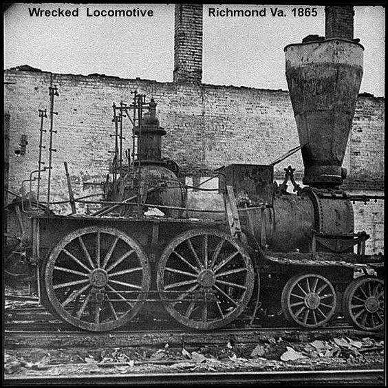 Civil War R. R. 20 - Wrecked Locomotive Richmond Va. 1865