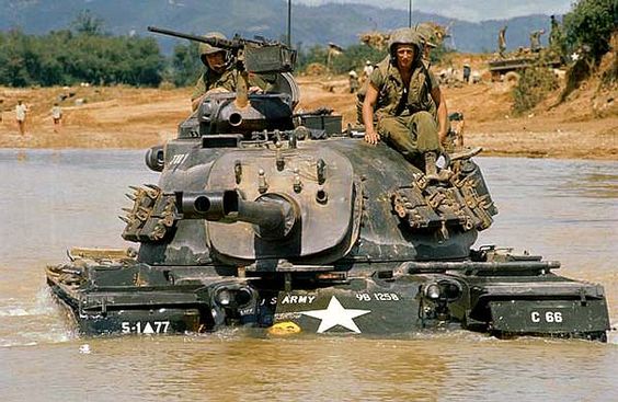 Vietnam War American Tank Fords a River - Members of the 5th Mechanical Division
