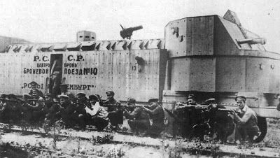 Russian Civil War Red Army armored train with raiding party