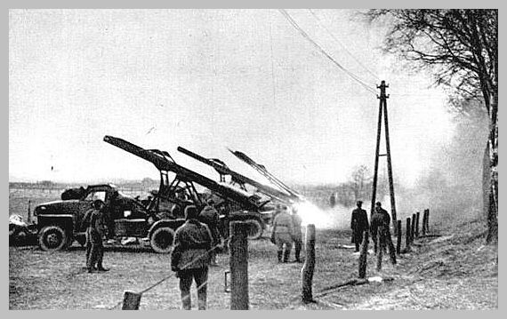 World War 2 Russians fire rockets at German defences