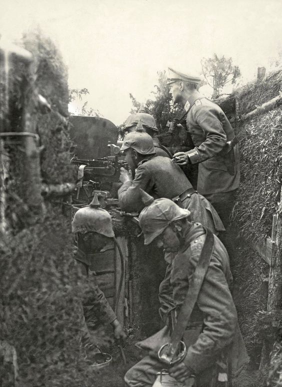 World War 1 A German machine gun crew in a trench during the Battle of Tannenberg