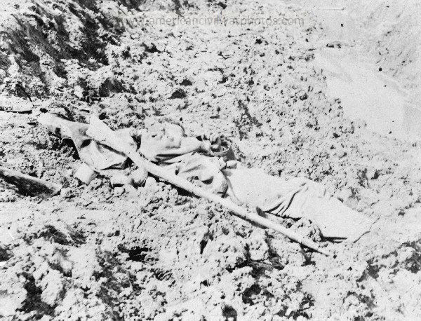Civil War Dead Confederate soldier in trench at Fort Mahone, Petersburg, Virginia, April 3, 1865