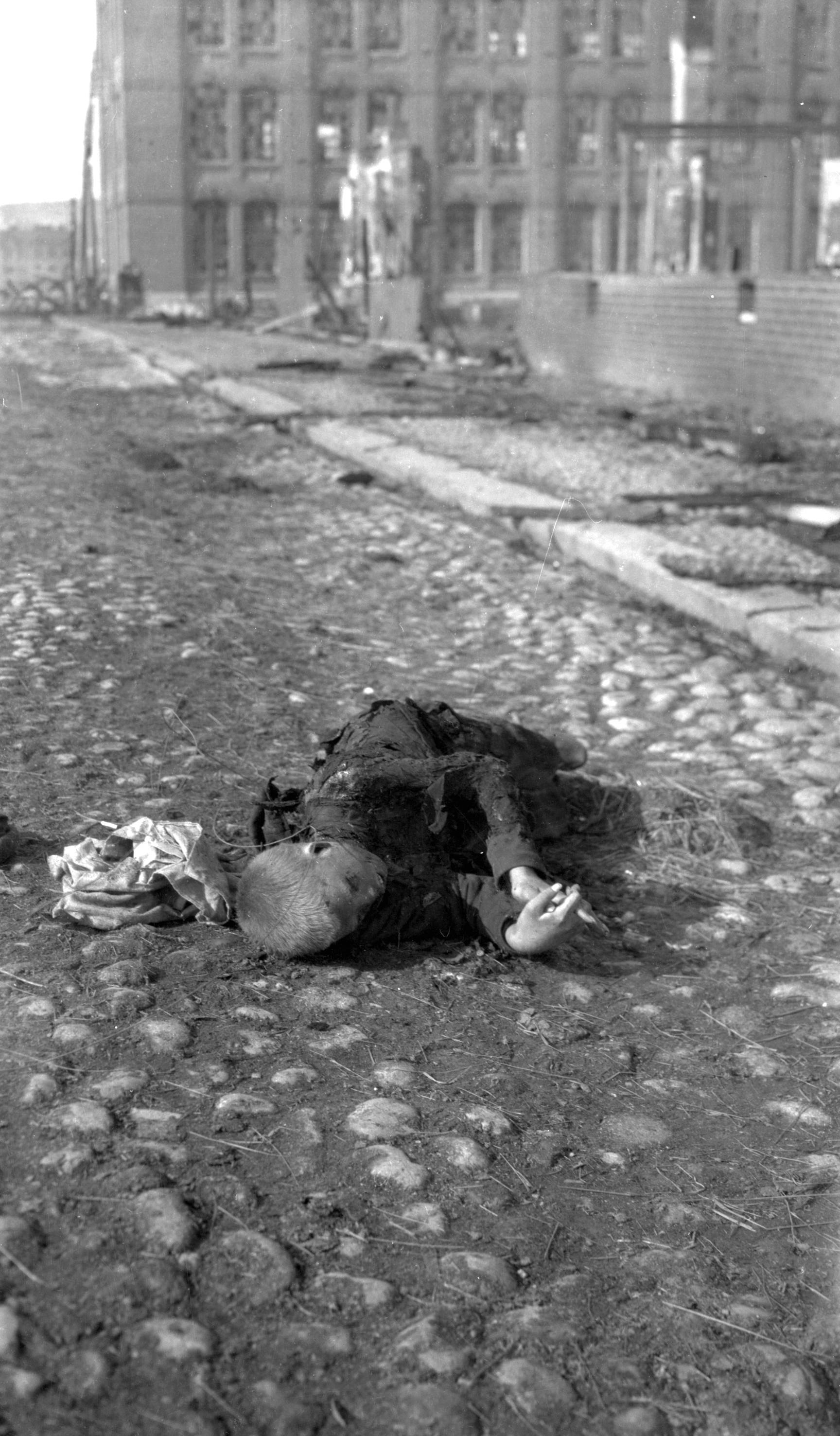 Russian Civil War Dead child on the street in Tampere, Finnish Civil War; ca. 1918