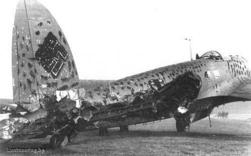 World War 2 German Heinkel He 111 bomber, literally gunned down after returning from a bombing mission.