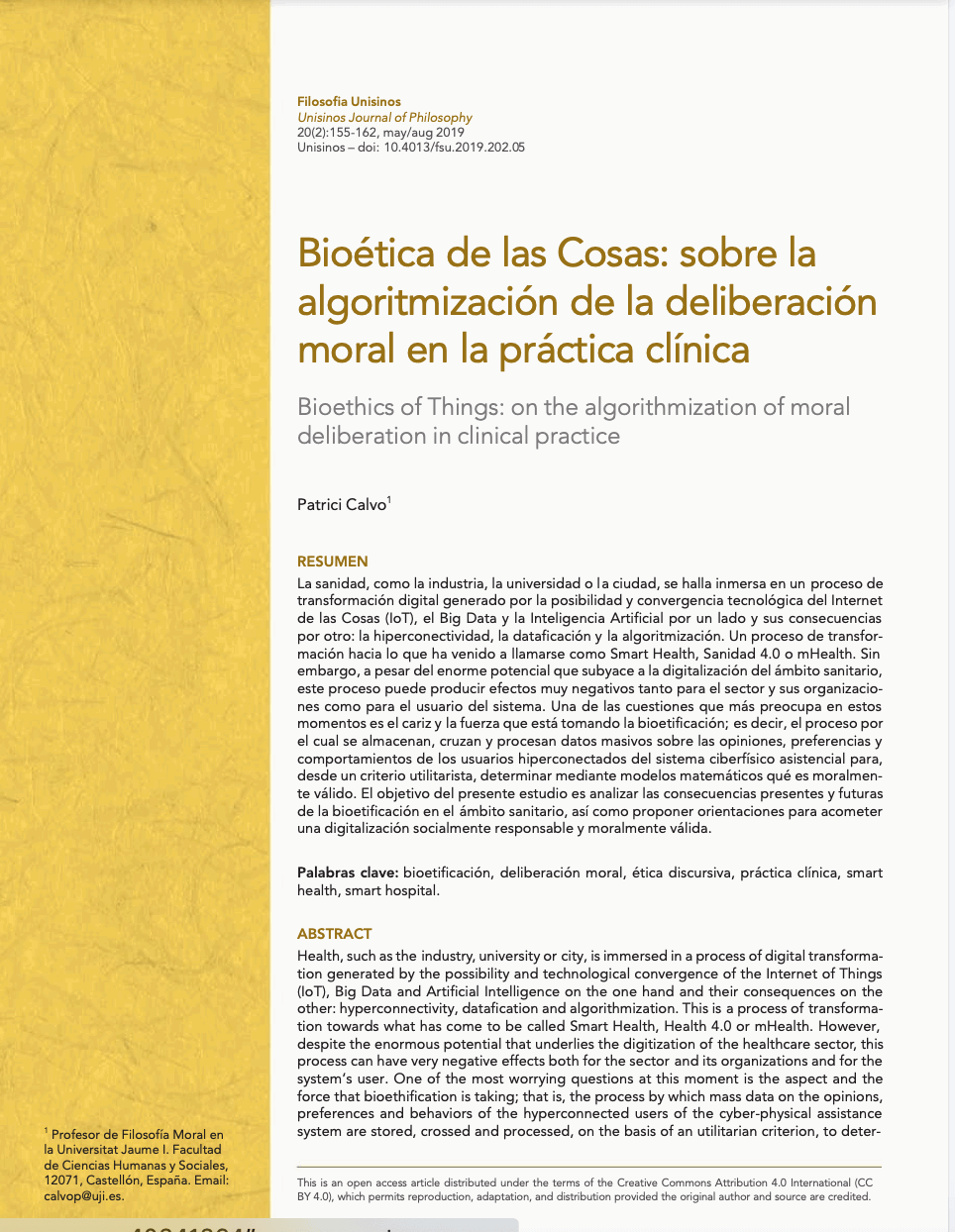 [Artículo] Bioética de las Cosas: sobre la algoritmización de la deliberación moral en la práctica clínica