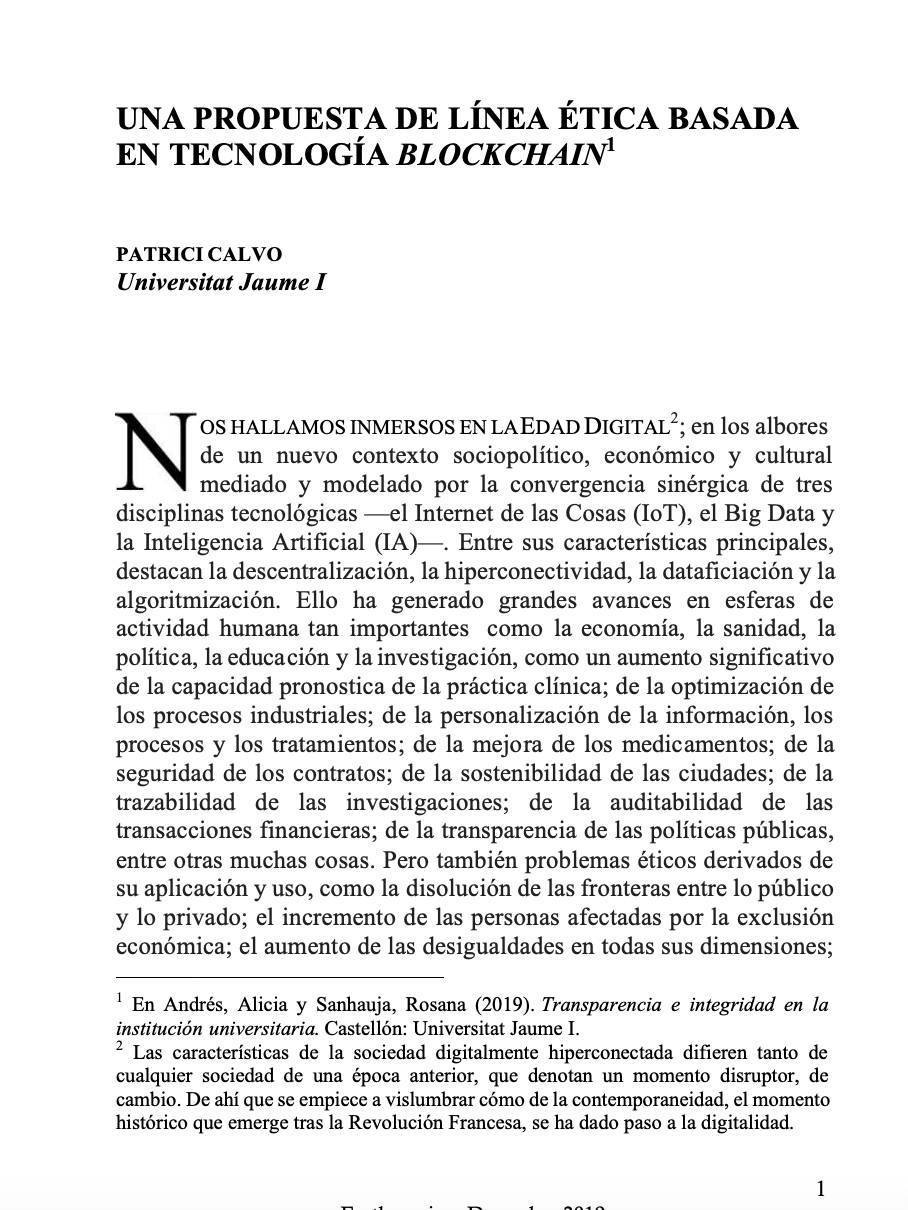 [Capítulo] Una propuesta de línea ética basada en tecnología Blockchain
