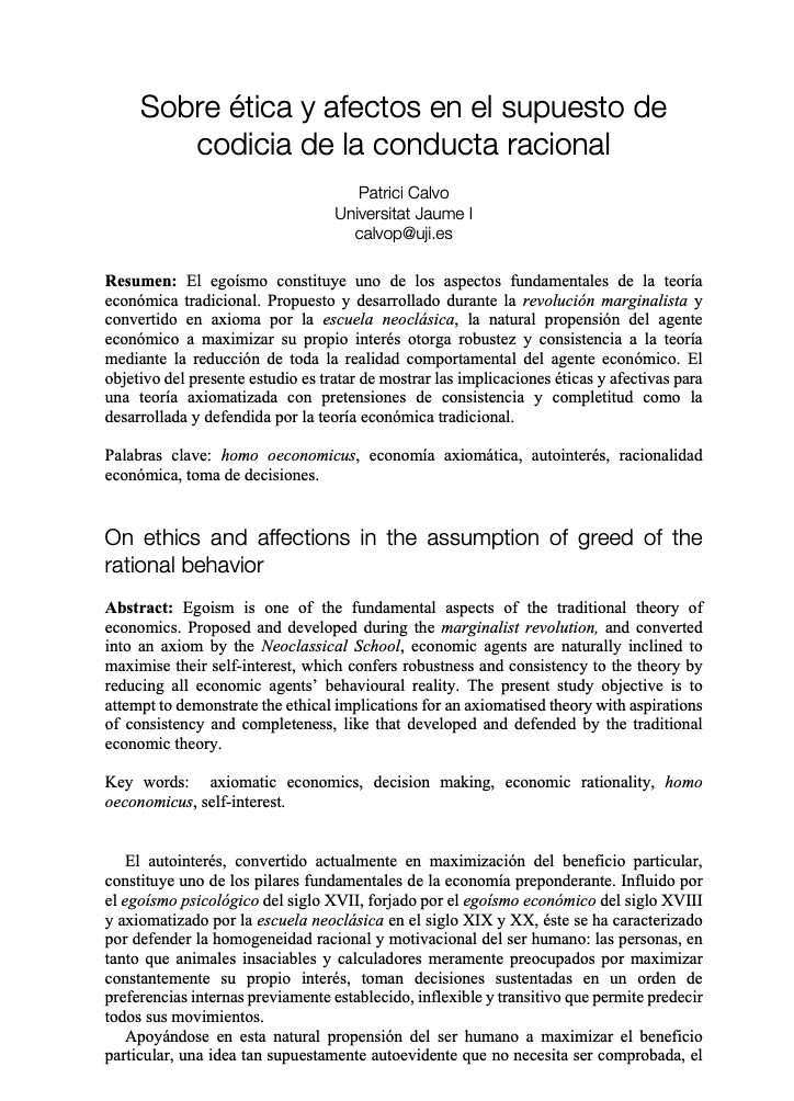 [Artículo] Sobre ética y afectos en el supuesto de codicia de la conducta racional