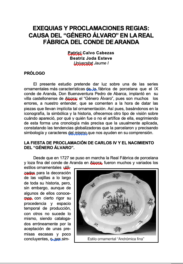 [Articulo] Exequias y proclamaciones regias: causa del género Álvaro en la Real Fábrica del conde de Aranda