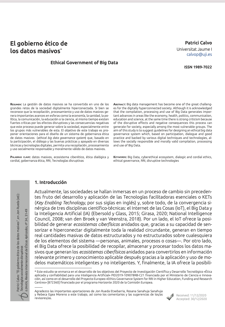 [Artículo] El gobierno ético de los datos masivos