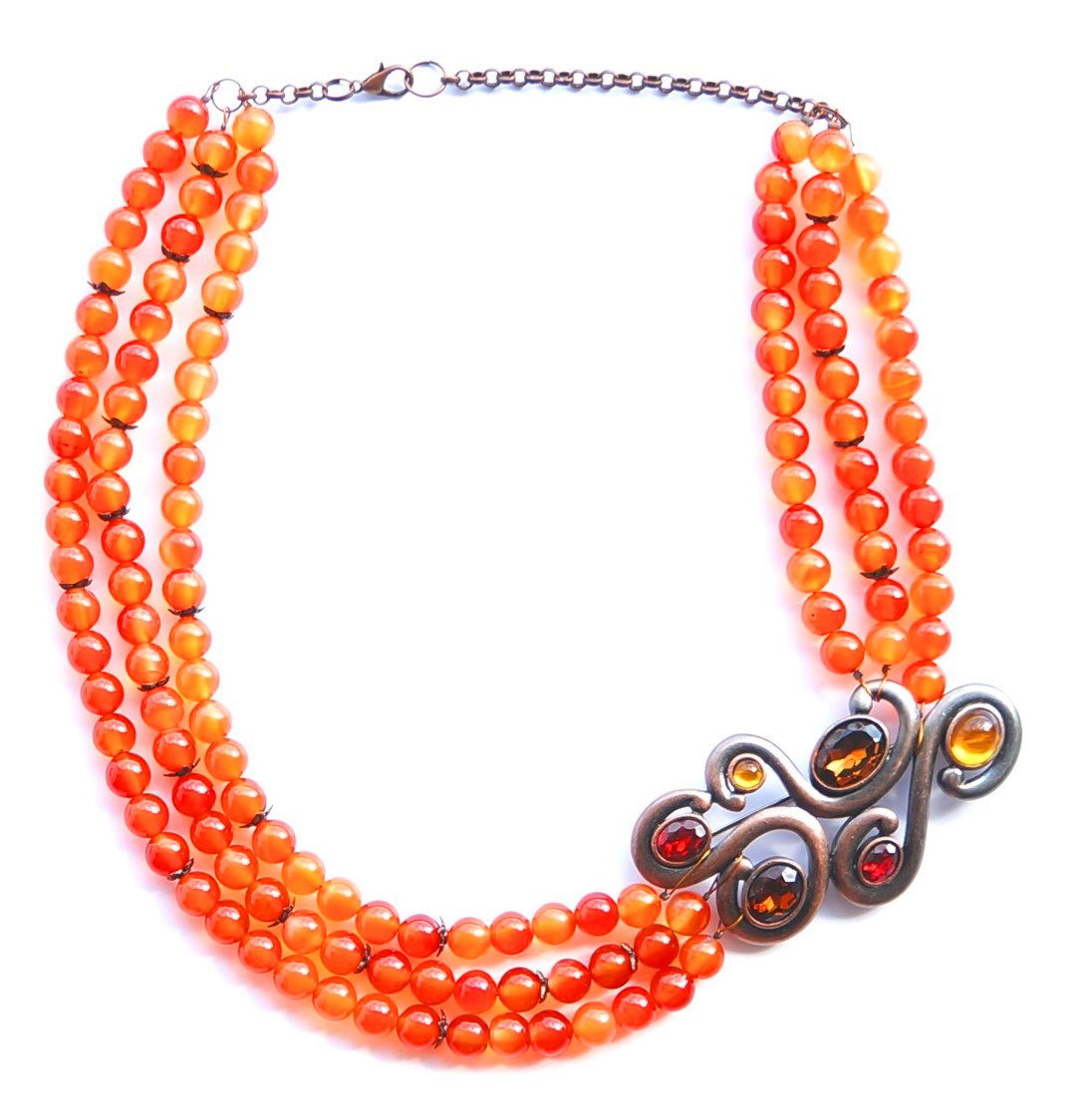 Carnelian beads with vintage brooch