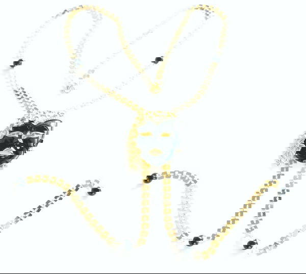 Onyx, gold-plated chain with vintage brooch