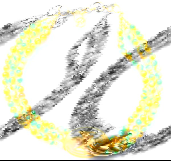 Watermelon jade with vintage brooch