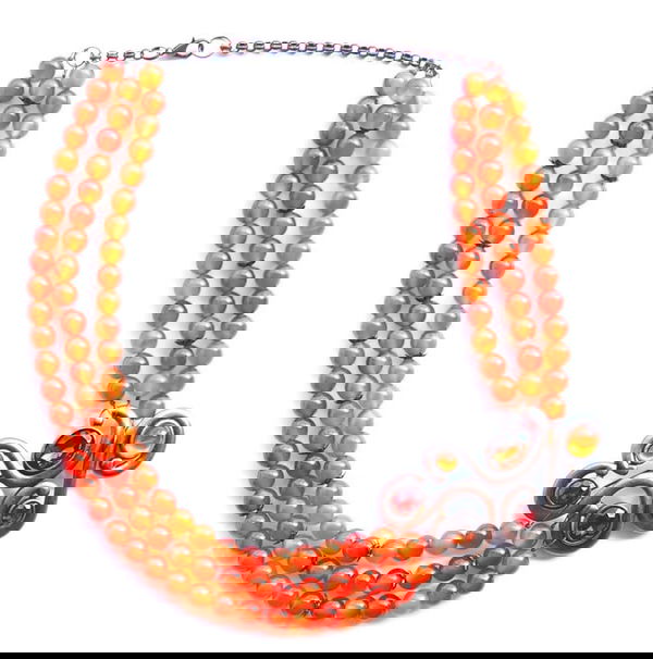 Carnelian beads with vintage brooch