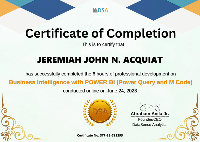 Other Data Analytics Certificates issued by DataSense Analytics