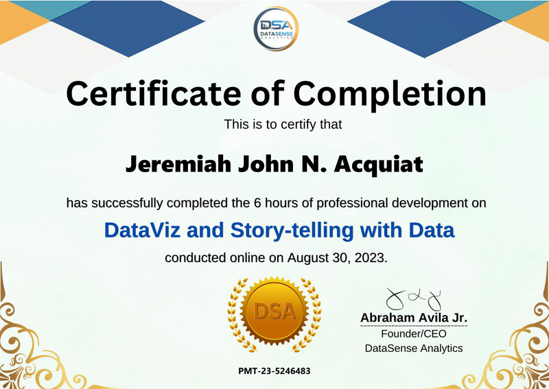 Other Data Analytics Certificates issued by DataSense Analytics