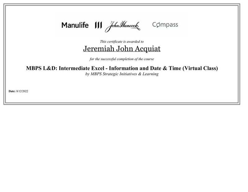 Other Obtained Major Certificates