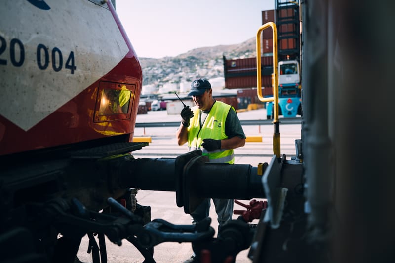 A train ride from Thriassion train center to the Perama container port