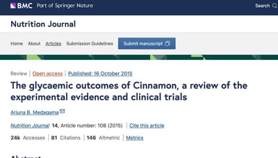 The glycaemic outcomes of Cinnamon, a review of the experimental evidence and clinical trials