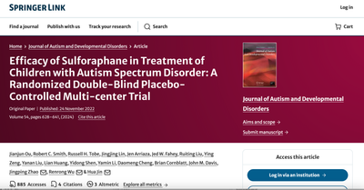 Efficacy of Sulforaphane in Treatment of Children with Autism Spectrum Disorder: A Randomized Double-Blind Placebo-Controlled Multi-center Trial