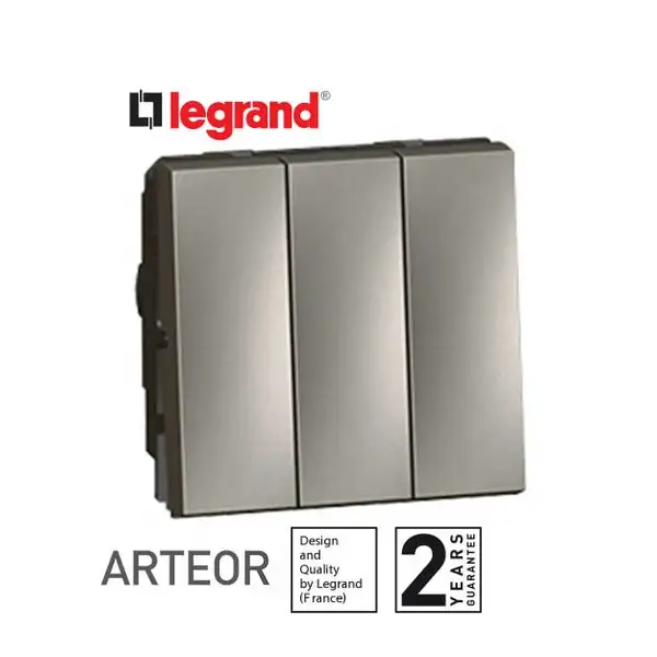 LEGRAND 572543 Switch 1-Way Arteor 20A 250V~ 3-Gang, 2-M Magnesium