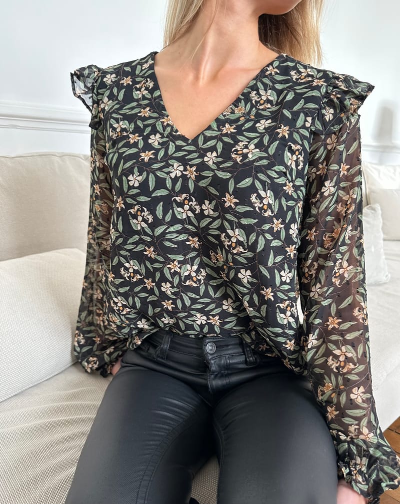 Blouse Unie 3d Fleurie Col V main image 0