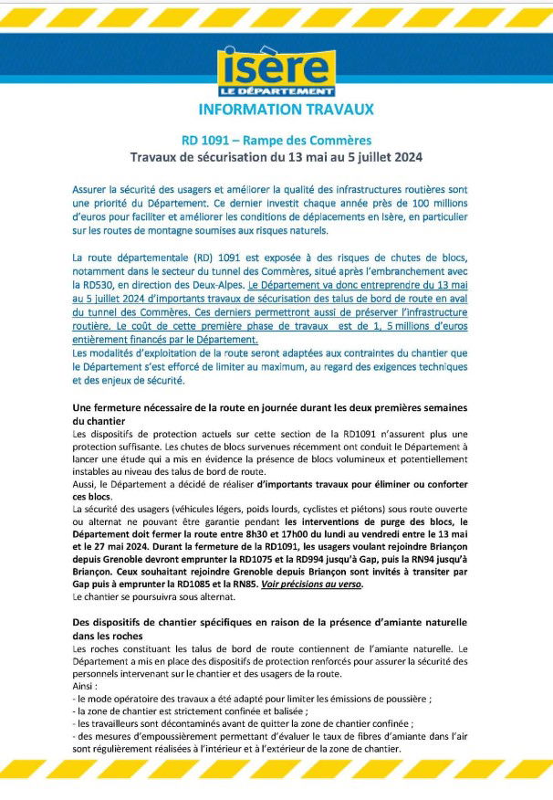 Travaux accès Les Deux Alpes