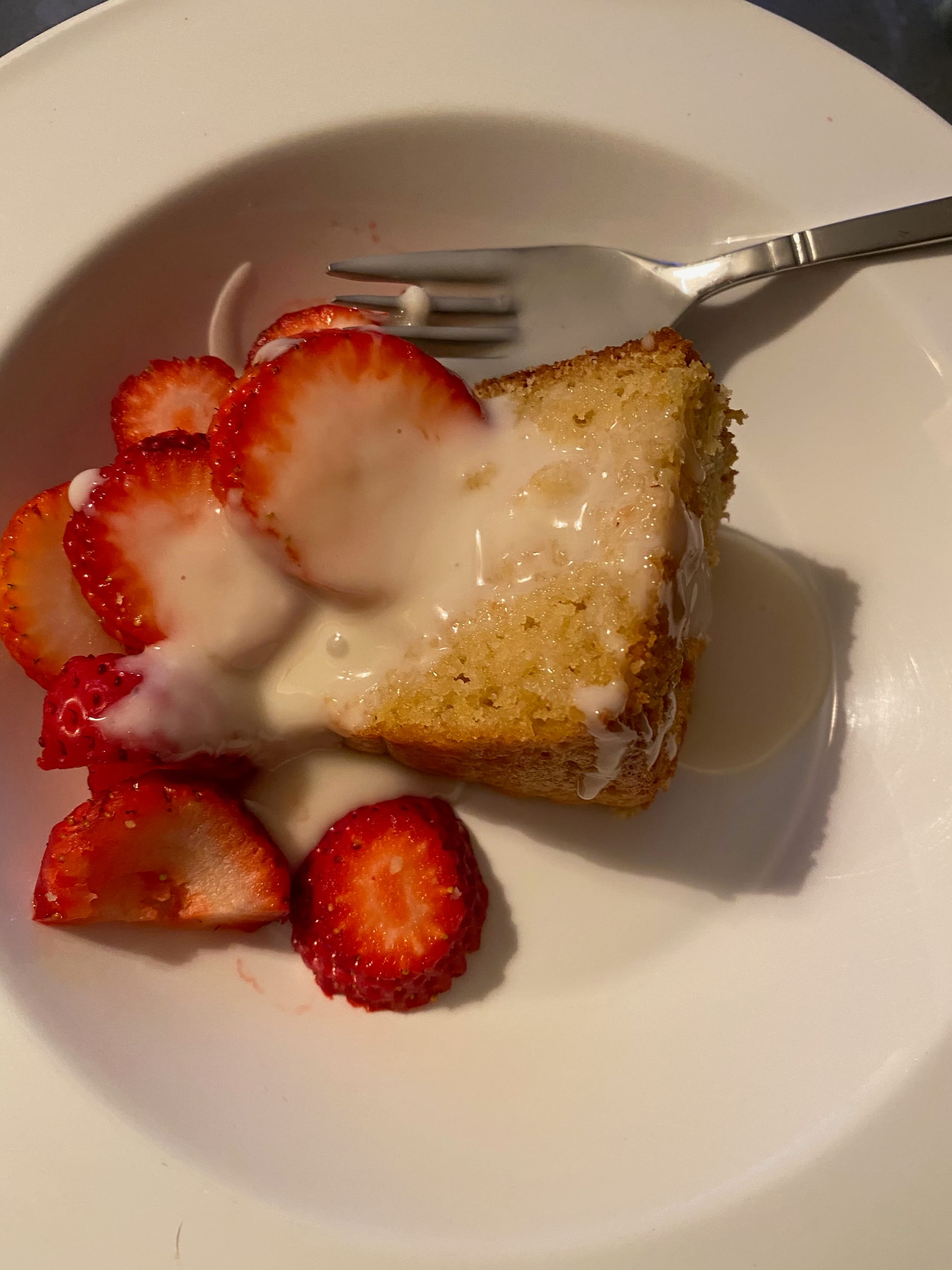 Almond-Orange Financier with Strawberries and Orange glaze