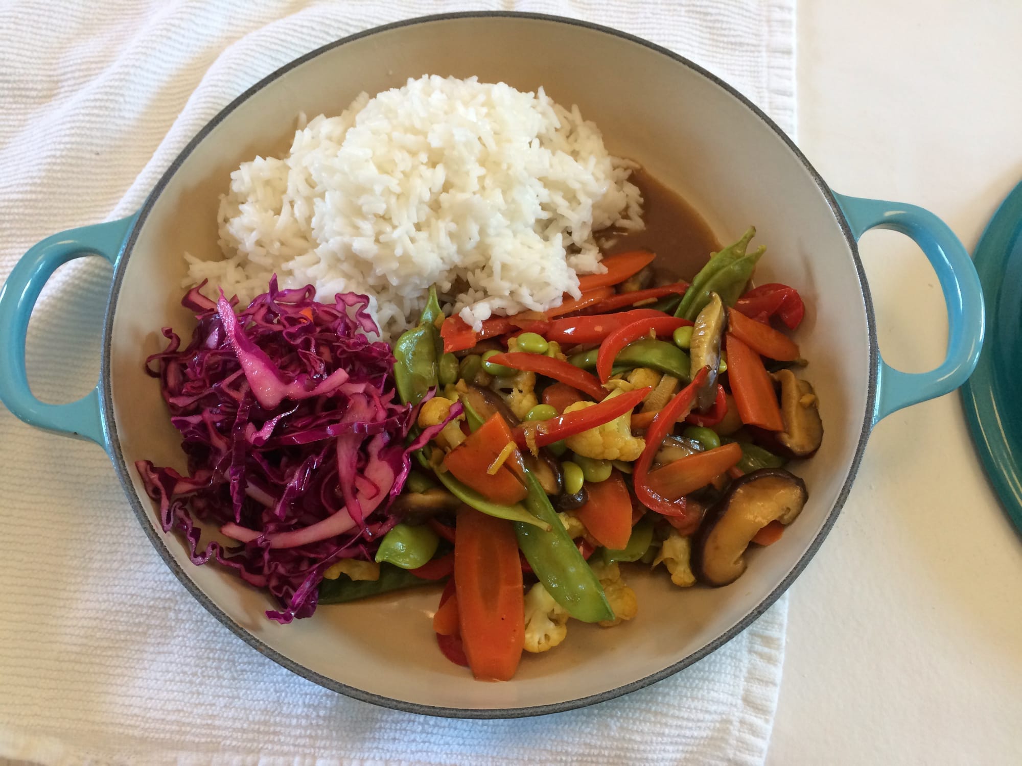 Veggie Stir Fry Jasmine Rice and Red Cabbage