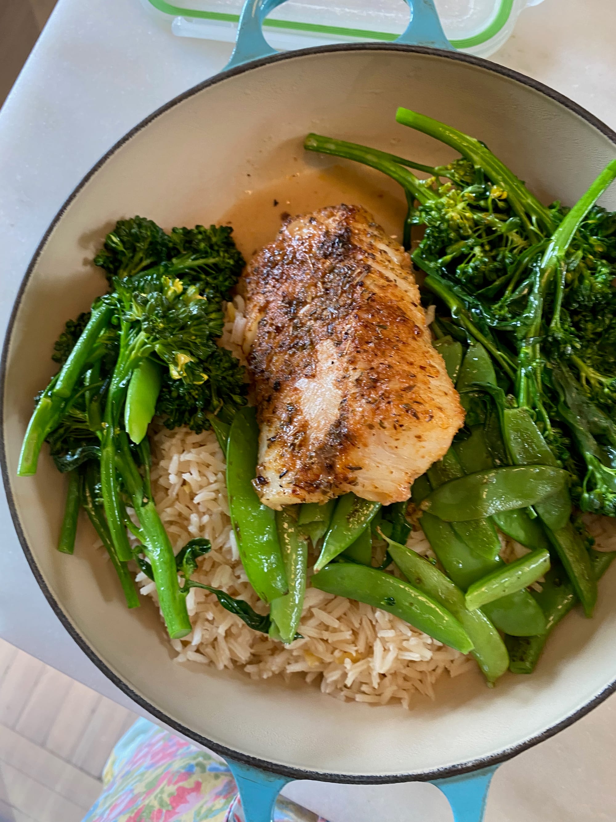 Broiled Cod over Basmati Rice with Baby Broccoli