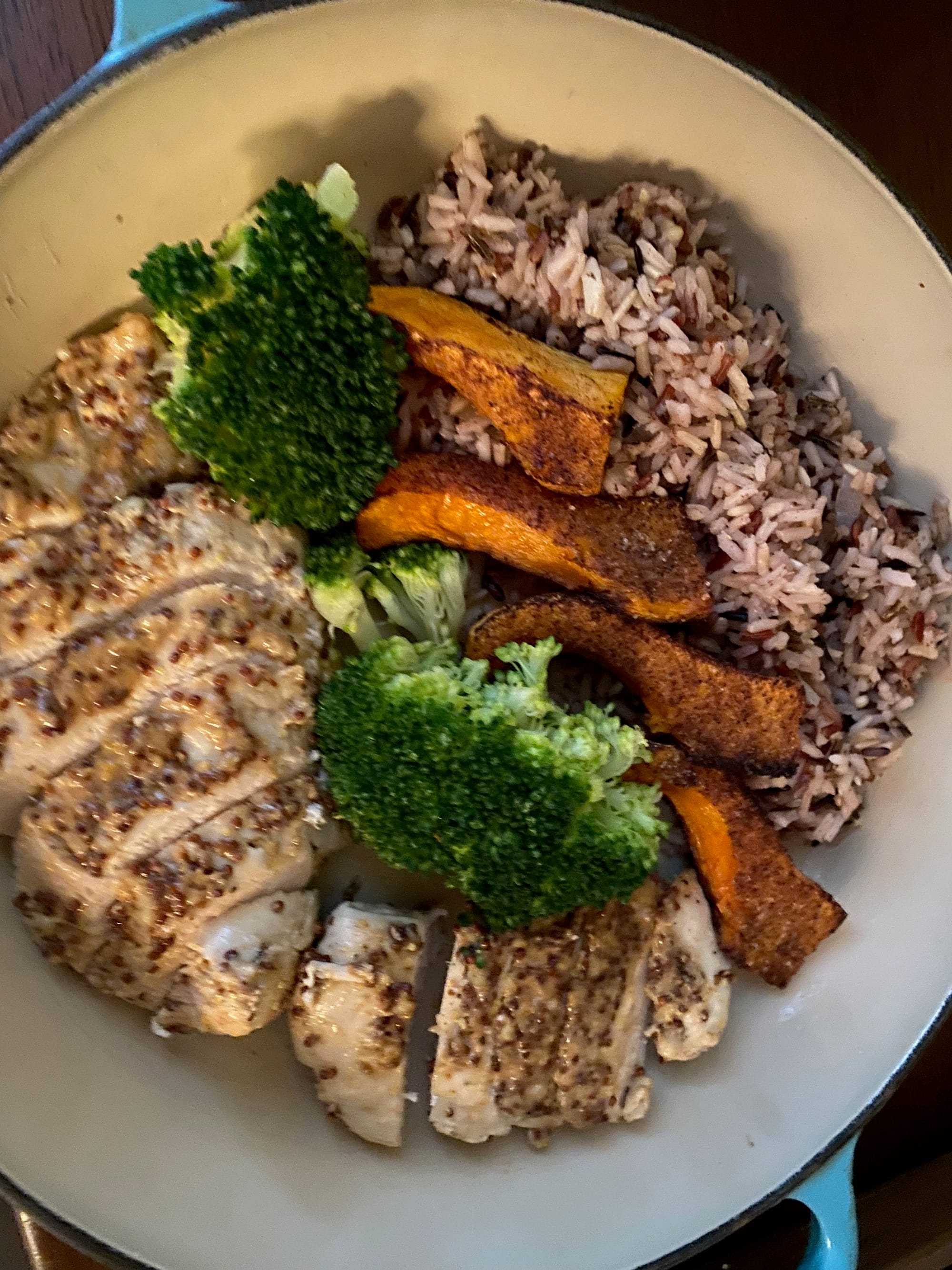 Mustard Glazed Chicken Spicy Roasted Acorn Squash and Wild Rice