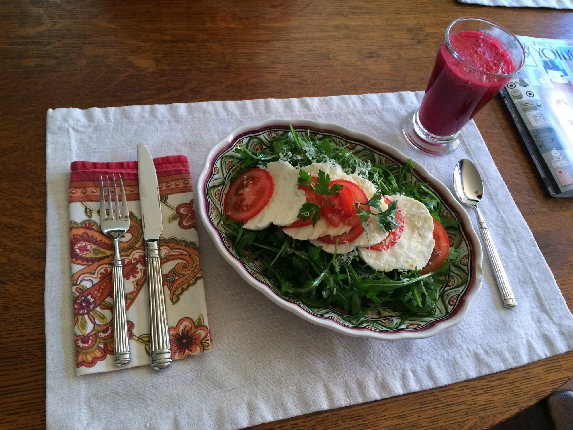 Beet Apple Carrot Juice and Caprese Salad