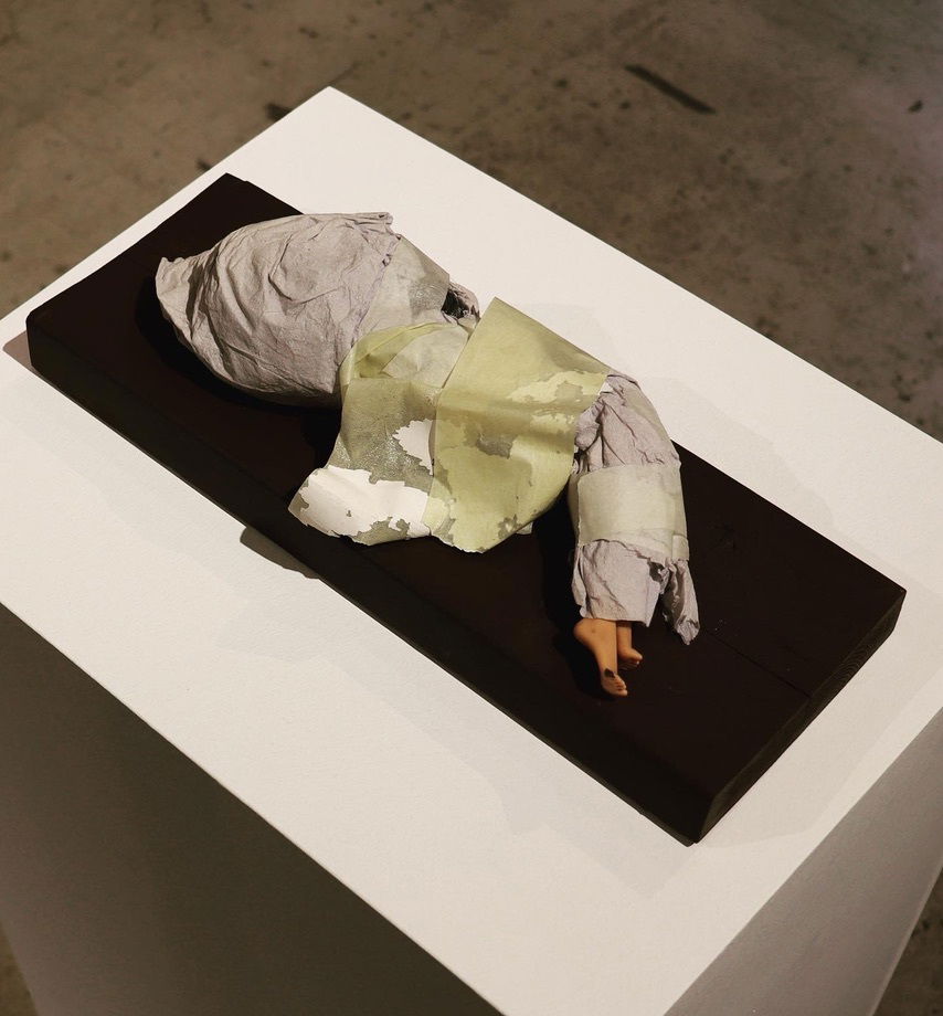 'Rise' November 2021, Doll paper tape wood.