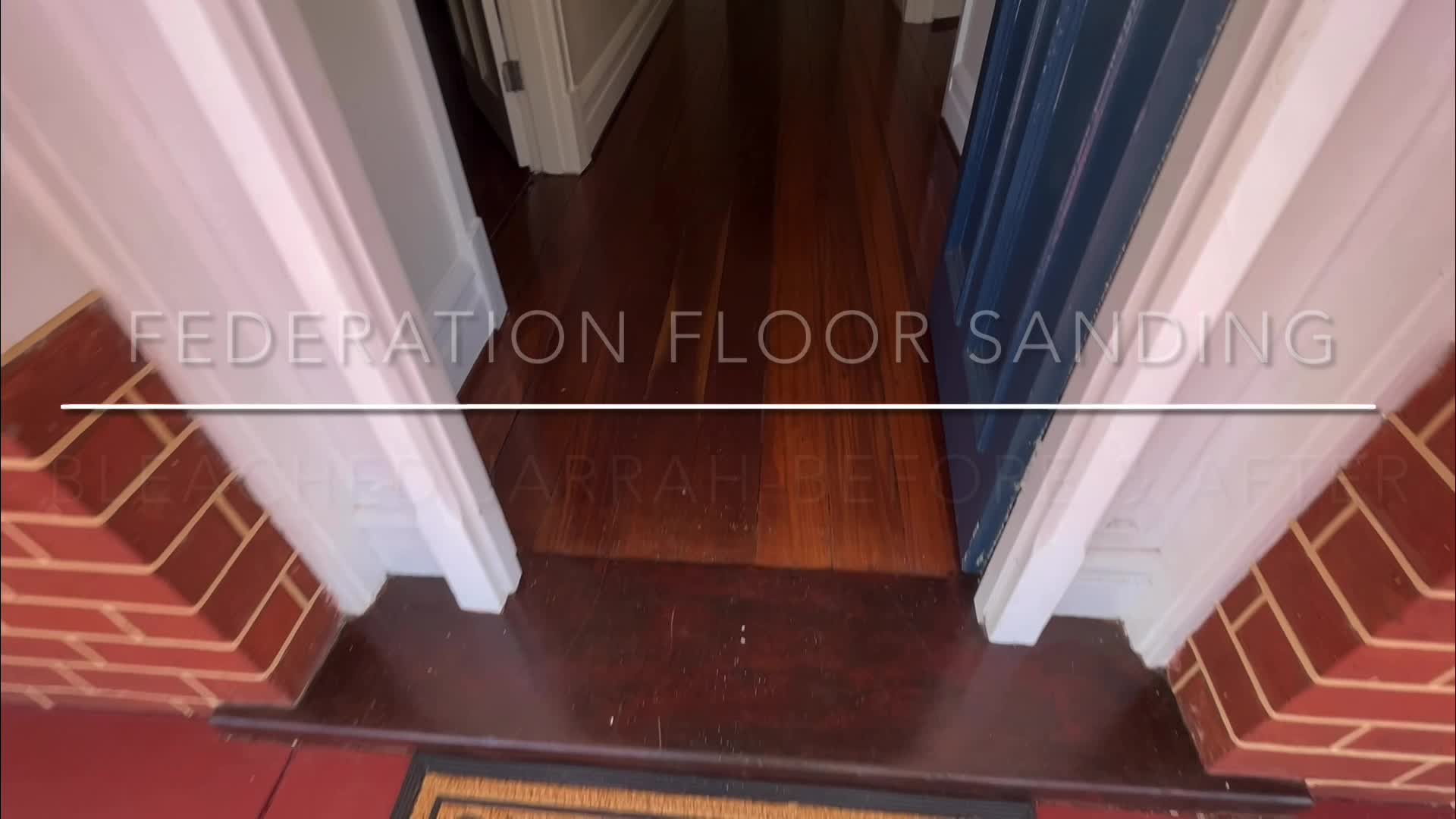 Before & After Jarrah floor Bleached & finished in a satin water-based polyurethane