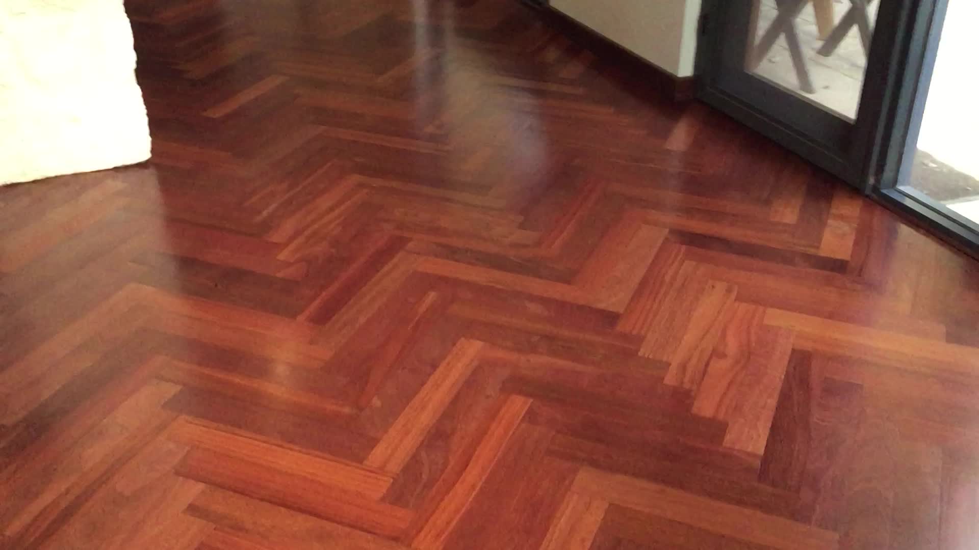 Jarrah parquet finish in satin water based polyurethane