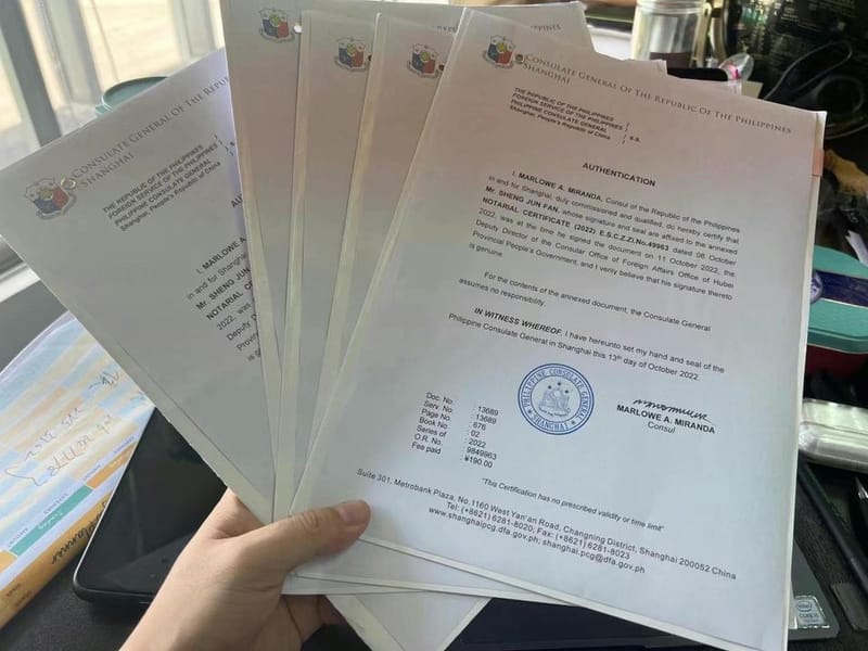 中国文件到菲律宾使用菲律宾领馆认证服务