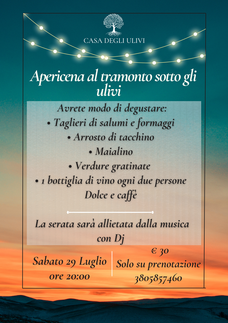 Apericena al tramonto sotto gli ulivi
