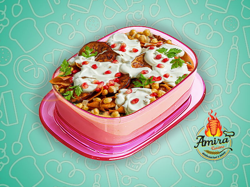 Lebanese Fatteh with  chickpeas & eggplant