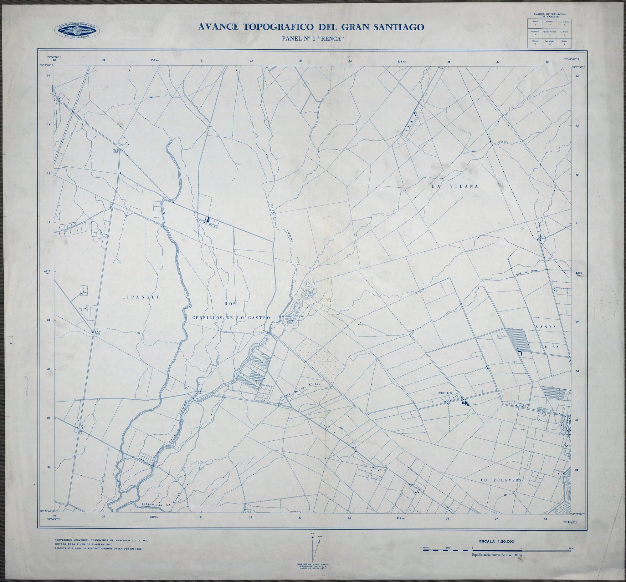 1960 Avance topográfico del Gran Santiago Panel N1 Renca