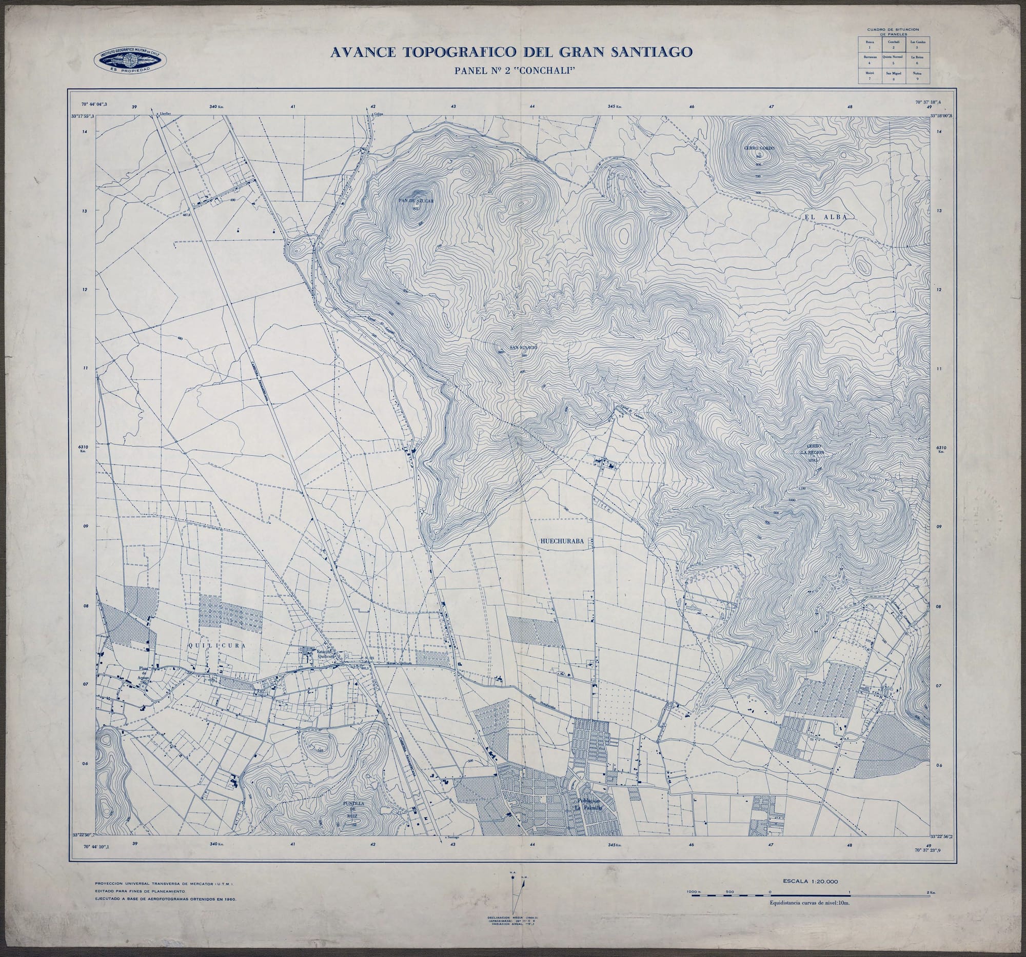 1960 Avance topográfico del Gran Santiago Panel N2 Conchalí